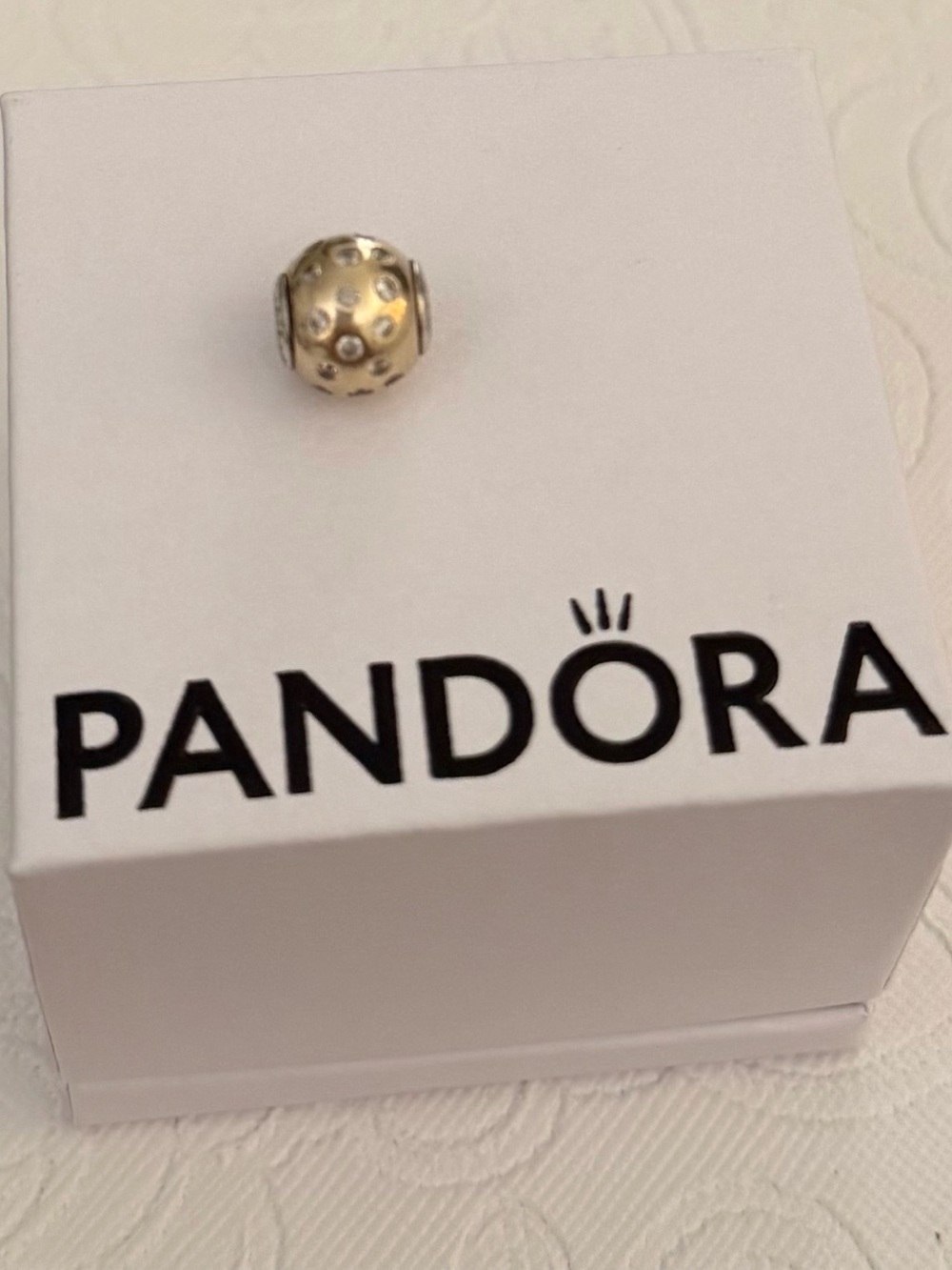 PANDORA Two-Tone Sparkle Dome Charm Essence - Silver and Gold 14k
